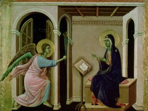 Engel som kunngjør vår Herres død til Maria (tempera på panel)